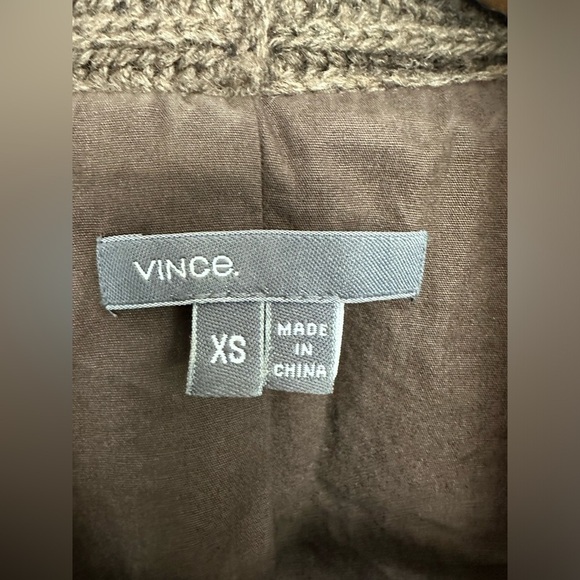 Vince Brown Leather Yak Wool Knit Draped Waterfall Open Front Jacket Sz XS - Picture 12 of 14